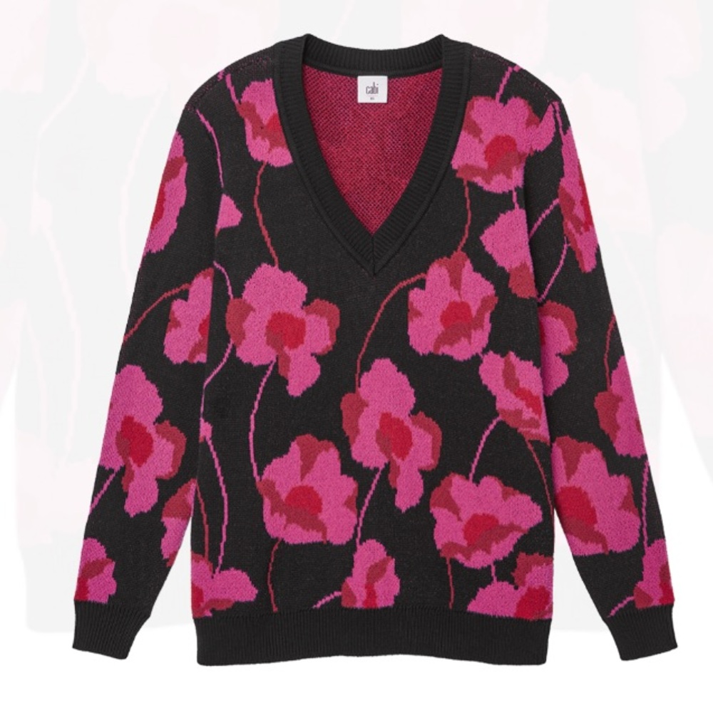 NWOT Cabi Rococo Pullover cotton blend Sweater sz Small style #4102 pink floral - Picture 3 of 7